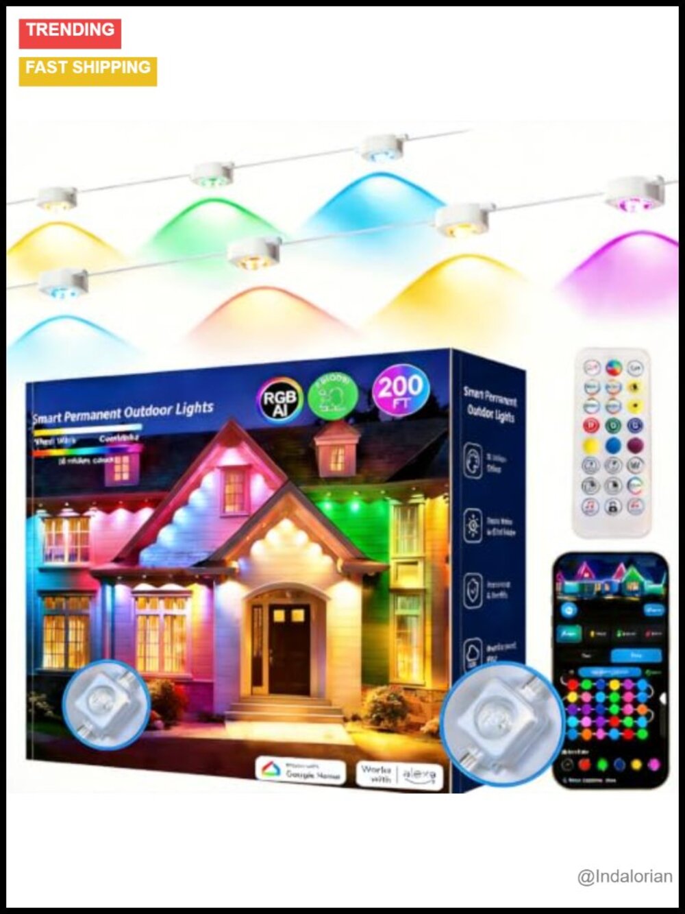 Permanent Outdoor Lights 200ft RGB+IC String Lights App Voice Control IP67 - Picture 1 of 5